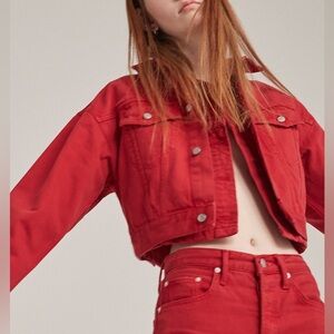 Edwin Women’s Sia Cropped Denim Jacket Scarlet - Multiple Sizes